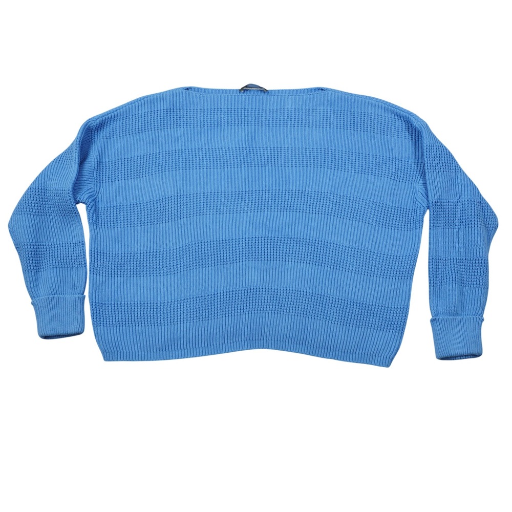 French‎ Connection Size Medium Blue Cotton Knit Striped Boat Neck Sweater Chic